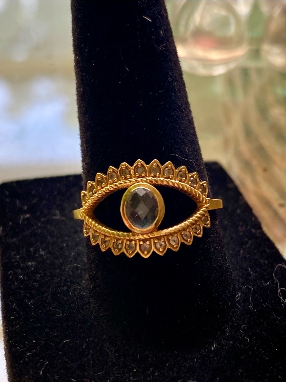 Satya Jewelry Keeper of Positivity Eye Ring with Blue Topaz Center Stone